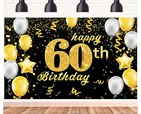 POPOYU Banner 60 Geburtstag Frau XXL,60. Geburtstag Banner Gold Schwarz,Geburtstagsplakat 60 Jahre,60. Geburtstag.Mann Banner&Groß,Deko 60Geburtstag Banner.für Männer Frauen Geburtstagsfeier