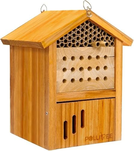 Mason Bee House - Wachsbeschichtetes wasserdichtes Hotel für den Garten, natürliches handgefertigtes Holzhaus, zieht friedliche Bestäuber an, heimischer Lebensraum