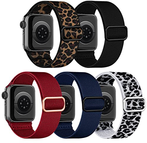 Chinbersky 5-pack klockarmband kompatibla med Apple Watch, 41 mm, 40 mm, 38 mm, justerbar elastisk stretchig nylonrem, sportband, ögla, ersättningsband för iWatch serie 8/7/6/5/4/3/2/1/SE