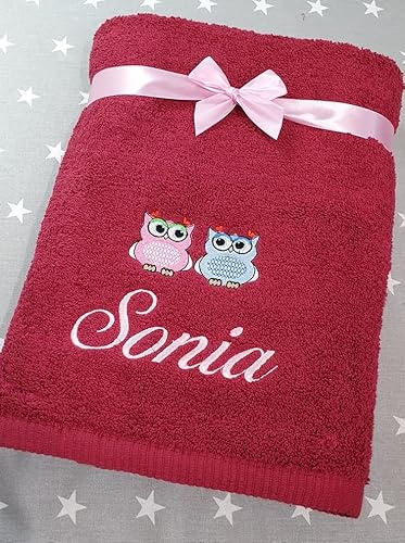 Personalisiertes Handtuch mit Namen und Motiv, 50 x 100 cm, Frottierhandtuch aus 100% Baumwolle, besticktes Gästehandtuch, Kinderhandtuch, Geschenk zur Geburt Taufe Geburtstag (50 x 100 cm, Weinrot)