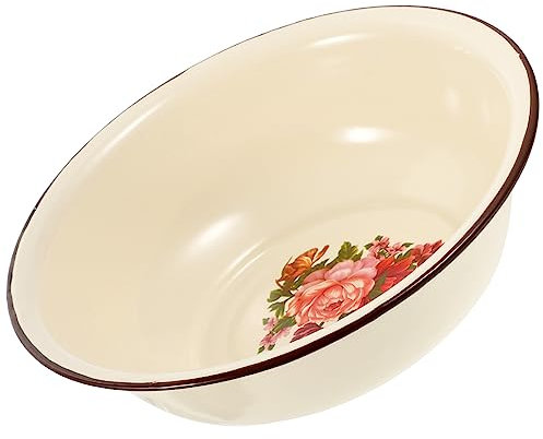 Operitacx Emaille Schüssel Vintage Rührschüssel Suppenschale Salatschüssel Gemüse Waschkorb 22cm Runde Schale Dessert Snack Obst Gemüse Suppen Nudel Servierschale Zuhause Restaurant