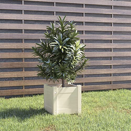 WIFESE Macetero blanco 31 x 31 x 31 cm, madera maciza de pino, maceta elevada, maceta para jardín, bancal alto, balcón, caja de plantas, maceta pequeña, maceta de madera, maceta cuadrada