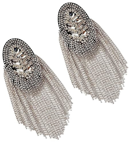 SUPERFINDINGS 2 Stück Abnehmbare Epauletten Mit Quaste Aus Eisen Schulterklappen Kristallperlen Kette Rotguss Retro Strasssteine Schulterabzeichen Mit Anstecknadel Kleid Medaille Zubeh?r