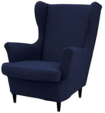 Highdi 2 Teilig Ohrensessel Überzug, Einfarbig Sessel-Überwürfe Ohrensessel Schonbezüge Bezug Elastisch Sesselhusse Stretch Tiger Stuhlbezug mit Armlehne Hohe Rückenlehne Universal (Navy blau)