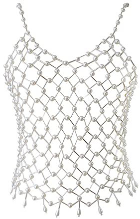 ISAKEN Frauen Körperkette Faux Pearl Perlen Body Chain Schal Schmuck BH Bikini Kette-Schulter Halskette Modisch Kette Schmuck Körperzubehör Schmuck für Damen