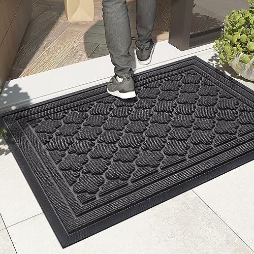 Color G Dirt Trapper Door Mat 90 x 150 cm, Heavy Duty Outdoor Door Mats, Non Slip Rubber Backing Entrance Rug, Washable Doormat for Indoor and Outside - Grey
