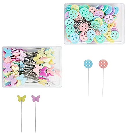 Stecknadeln,100 PCS Knopf Blume Kopf Pins+100 PCS Schmetterling Blume Kopf Pins mit Aufbewahrungsbox Quilt-Stecknadeln für Näharbeiten und Zum Basteln Flachknopfform