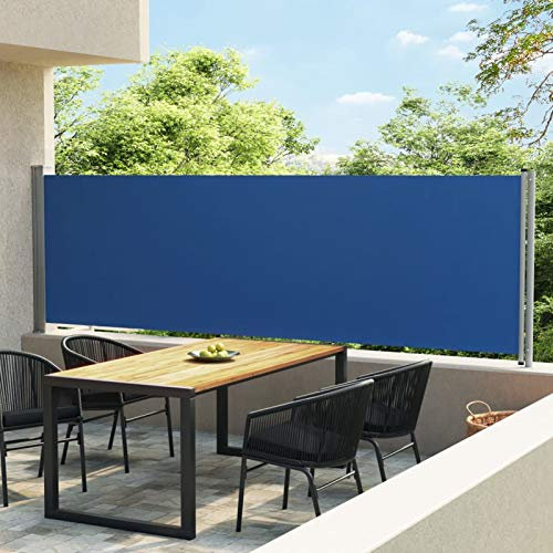 Yolola Ausziehbare Seitenmarkise Terrasse Seitenrollo Senkrechtmarkise Garten Sichtschutz Blau 140x600 cm Balkonsichtschutz Vertikalmarkise Außen Markise Für Balkon Seitenmarkise Ausziehbar