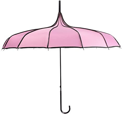 ThreeH Ombrello lungo Pagoda Parasole da sposa vintage per signore ragazze Antivento 16 costole Manico in pelle con gancio Ombrello da pioggia,Rosa