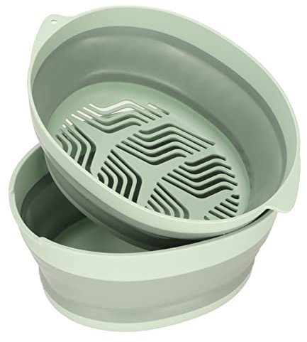 Scolapasta da Cucina Pieghevole, Setaccio Pieghevole 2 in 1 per Cucina, Setaccio scolapasta per Verdure in Plastica, 24×20×11cm, Colapasta a Doppio Strato, per Frutta, Verdura(grande-verde)