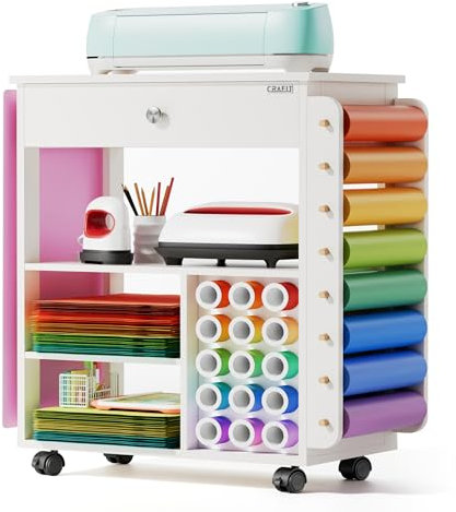 Carro de Organización y Almacenaje Crafit Compatible con Máquina Cricut, Organizador Rodante para Manualidades CRAFIT con Portarrollos de Vinilo, Mesa de Trabajo