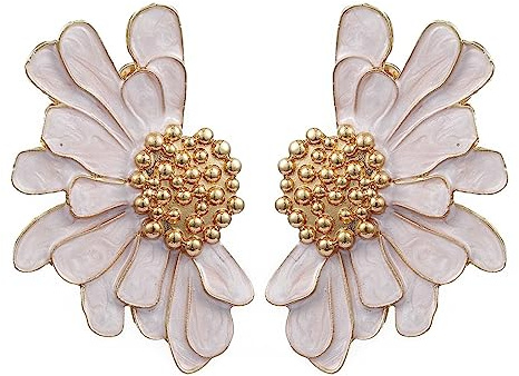 SIXDUTON Vintage Blumen Ohrringe Gänseblümchen Earrings, Hypoallergene Party Modeschmuck für Frauen und Mädchen (Weiss)
