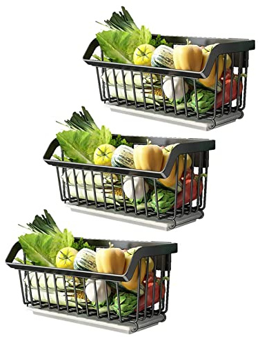 Cestino Di Frutta Da Appoggio A 3 Livelli, Portafrutta A Parete, Acciaio Inox 304, Cesto Portaoggetti In Metall Scaffale Da Cucina In Metallo scaffale per frutta e verdura(Noir,46x20.5x17.5cm)