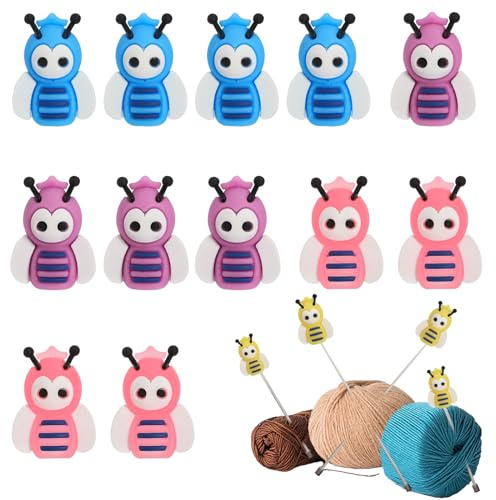 GLOBLELAND 16 Stück 4 Farben Silikon Stricknadel Stopper Mehrfarbige Biene Stricknadelstopper Stricknadel Schutzhüllen Endkappen Strickzubehör für Stricknadeln Strickwerkzeug Stricken Basteln Nähen