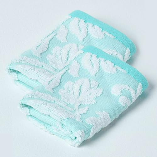 Homescapes Seiftuch 2er-Set, 30x30 cm Aqua mit Damast-Muster, Handtuch 600 g/m², 100% türkische Baumwolle, Frottiertuch schnelltrocknend & flauschig weich