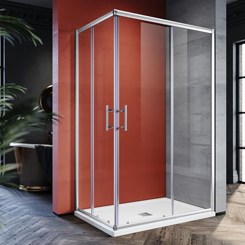 SONNI Duschtür 90x120x185cm-inklusive Dicken 4cm Quadratische Duschtasse und Ablaufgarnitur-Duschkabine Duschabtrennung Eckeinstieg Sicherheitsglas