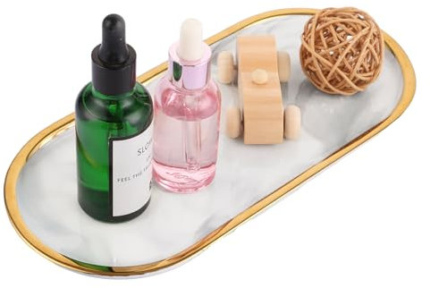 DAJAVE Marmorplatte Oval Marmor Tablett mit Goldrand, Badezimmer Schmuck Deko Schale Weiss für Kerzen Handtuch