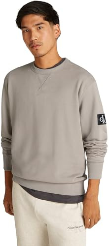 Calvin Klein Herren Sweatshirt Badge Crew Neck Baumwolle, Grau (Rock Ridge), XXL