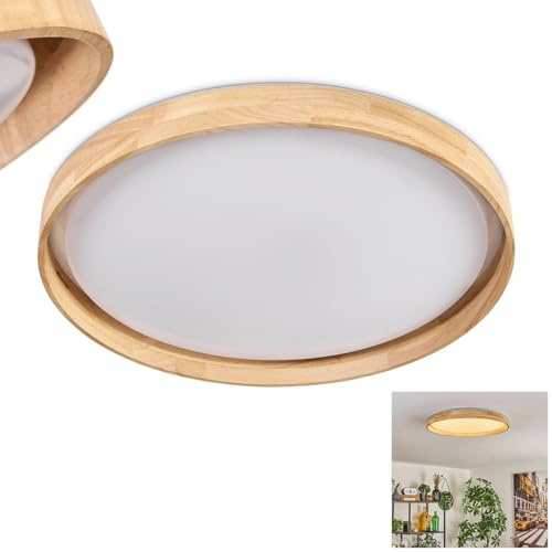 HOFSTEIN LED Deckenleuchte Tabernas, moderne Deckenlampe aus Holz/Metall/Kunststoff in Natur/Weiß, Leuchte im skandinavischen/Boho-Design mit rundem Schirm Ø 50 cm, 36 Watt, 3800 Lumen, 3000 Kelvin