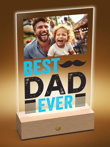 Star Online Personalised Birthday Gifts Night Light Acrylic Plaque Photo Present Fathers Day Dad Present Mum,Brother Sister, Friend Sign Decor -Best Dad Ever Light
