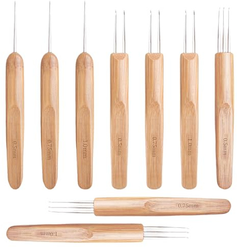 9-teiliges Dreadlock-Häkelnadelset für Haare, 0,5/0,75/1 mm Häkelnadel für Locken, Interlocking-Werkzeug und Instant-Loc-Häkelnadel, Haarhäkelnadel (Einzel-/Doppel-/Dreifachspitze)