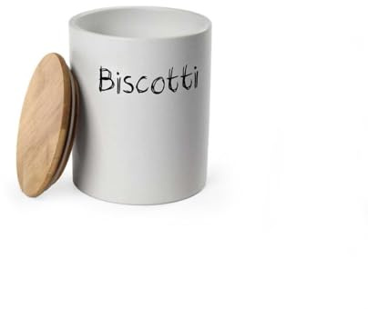 MA MAISON Biscottiera in Ceramica con Top in Legno, Elegante per Ogni Arredo e Pratica per Conservare Biscotti e Cereali, un Perfetto Mix di Stile e Freschezza (Tonda)