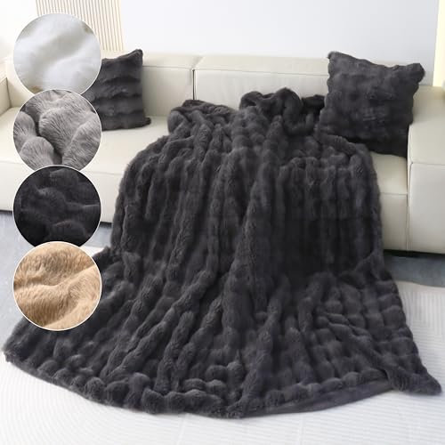 Emilie-Textil: Luxus Kunstfell Decke – Extra Weiche und Kuschelige Fell Tagesdecke, Pflegeleicht, Hautfreundlich, Kuscheldecke in 4 Größen und Farben
