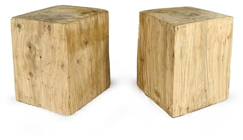 H. Pawlik GmbH 2er Set: Holzblock Eiche Massiv - Handgefertigter Holzklotz - Rustikale Holzsäule - Beistelltisch Hocker Dekosäule - Massivholz Eichenholz (35 cm x 35 cm)
