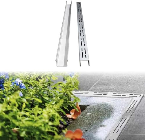 Canalones de canalón,(es:Sistema de Drenaje de Zanja para jardín Plateado, Tubo de Drenaje de Canal Duradero con Rejilla de Acero Inoxidable, canalones de canalón para Patio, terraza y bañ