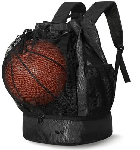 MIER Basket ryggsäck väskor sport gym ryggsäckar med skofack och bollhållare för vuxna män stor fotbollsväska, svart