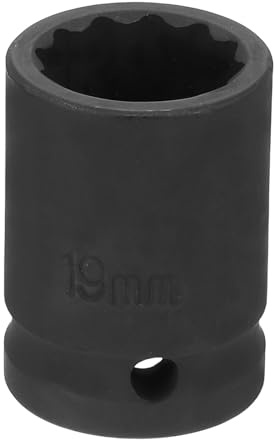 QUARKZMAN Llave de Impacto de 12 Puntos de 1/2 Pulgada 19mm Métrica Cr-V Llave de Impacto Superficial para Tuercas con Conductor para Reparación de Automóviles