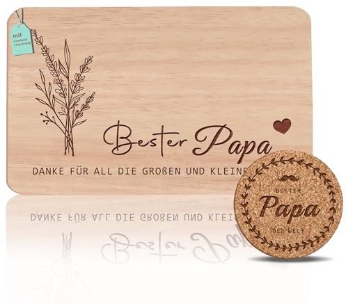 Frühstücksbrettchen papa geschenke Set | Brotzeitbrett mit Gravur | Vater Geschenke Buchenholz | Geschenkidee ideal für Vatertag Geburtstags WeihnachtenGEU-HS-BABA