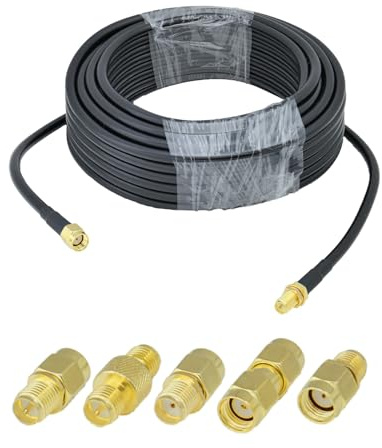 ACONRFTOL RP-SMA Extensión Cable 10M RG58 Cable Coaxial con 5pcs RP SMA Adaptador 50ohms WiFi Antena Extensión de Baja Pérdida para la Seguridad de la Cámara IP Tarjeta de Red Inalámbrica