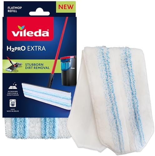 Vileda H2PrO Flat Mop Refill - Microfibre power - Stubborn dirt removal - Easy attachment to frame - Machine washable - Durable mop pad for all hard floors