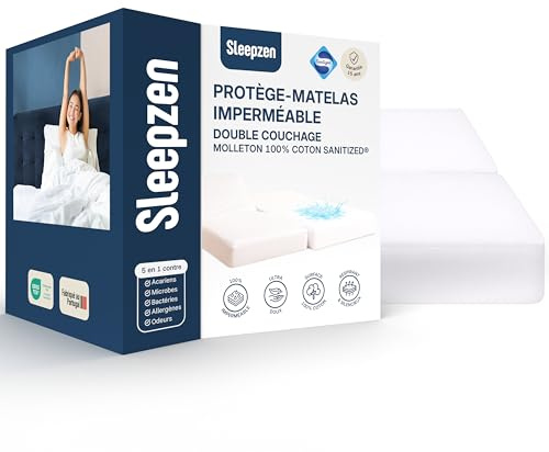 SLEEPZEN Protège Matelas Lit Articulé Double 2x70x190 cm – Imperméable, Respirant & Silencieux – 100% Coton – Sanitized® Anti-Acarien – Oeko-Tex® – Fabriqué au Portugal