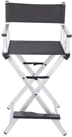 Klappbarer Regiestuhl Aus Aluminium Mit Hoher Rückenlehne, Maskenbildnerstuhl, Tragbarer Campingstuhl Mit Fußstütze, Schminkstuhl, Make Up Stuhl Künstlerstuhl 150Kg Tragkraft E