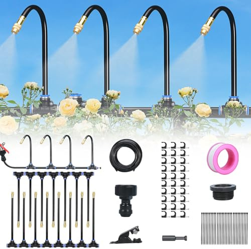 Bewässerungssystem Garten, 360° Verstellbare Düse Automatische Bewässerung Set, Hochbeet BewäSserung für Garten, Balkon, Gewächshaus, Pflanzenbewässerung