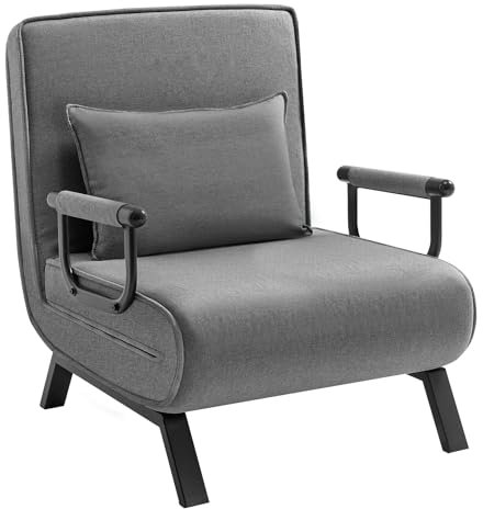 WOLTU Schlafsessel 3 in 1 mit bettfunktion, Gästebettfür, Schlafsofa mit Bettfunktion, Verstellbarer Rückenlehne, Wohnzimmer, Schlafzimmer, Balkon, Metallrahmen Leinen, 80 x 82 x 74 cm, Dunkelgrau