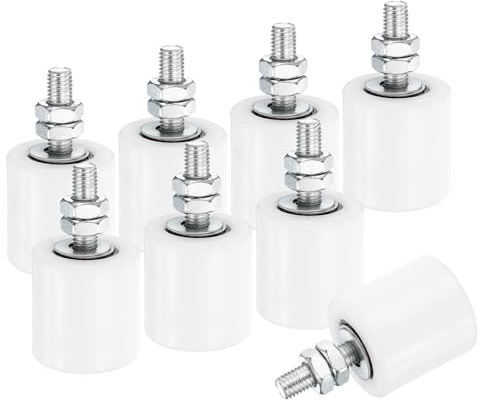 QUARKZMAN 8pcs Galet Guide pour Portail Coulissant 42x44mm, M10 Roulette Nylon Guide au Sol pour Porte Grange Coulissante, Roue Universel avec Roulement à Billes Scellé pour Portail, Blanc