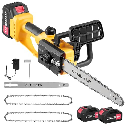 Bellanny 12inch Chainsaw Cordless, 21V 12000RPM Brushless Cordless Chainsaw with 6000mAh Battery, Automatic Lubrication System, Handheld Chain Saw for Tree Trimming Wood Cutting