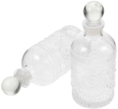 HEALLILY 2 botellas difusoras de fragancia de vidrio tallado vintage para decoración del hogar, frasco vacío reutilizable con diseño de boca, esquinas redondeadas seguras para aromaterapia y
