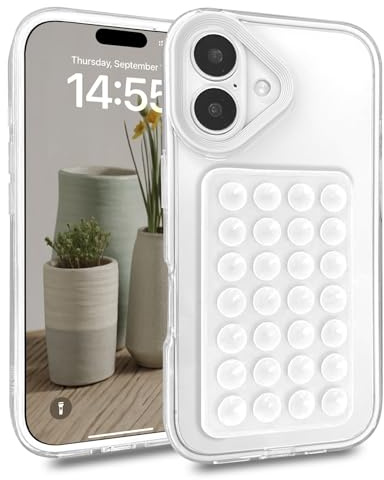 Altartar Trasparente Custodia per iPhone 16 Ultra Sottile Cellulare Con Ventosa Rimovibile Custodia Clear Silicone Resistente agli urti Case Protettiva TPU Ventosa Suction Cover-Bianco