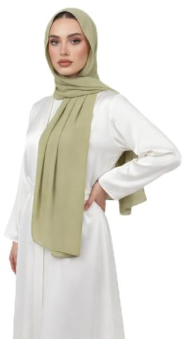 Santice Chiffon Hijab Salbeigrün 180x70 cm – Leichtes Damen Kopftuch in Sage Green | Eleganter Hijab Schal für Abaya, Modest Fashion, Alltag, Büro & Feste