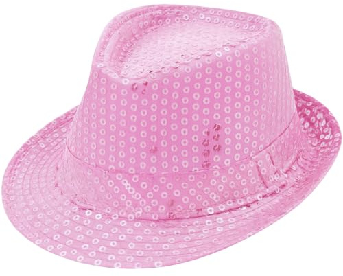 Pailletten Hut für Karneval & Fasching – Glitzer Fedora Partyhut Damen Herren Kinder | Disco, Silvester, Festival & Kostüm Accessoire | Einheitsgröße, viele Farben, leicht & hochwertig (Rosa)