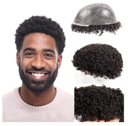 Für Männer 10 mm Afro-Locken-Toupet for Männer, 0,12 Injektion, Vollhautbasis, männliche Haarprothese, indisches Menschenhaar Perückenkopf(8x10)