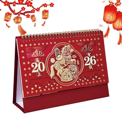 Tischkalender, 12 Monate, traditioneller Jahresplaner, Monatskalender für das Jahr des Pferdes 2026, für Klassenzimmer, Esszimmer, Wohnzimmer, Schlafzimmer, Studium, Studenten, Kinder, Lehrer, Ad