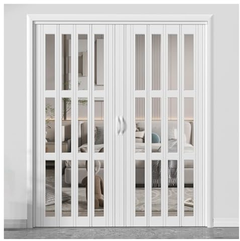 LBLFEBD Folding Double Doors with Handles/Acrylic Glass/Screws, Interior Accordion Door for Room Dividers Bifold Doors for Living Room/Attic/Basement/Warehouse,