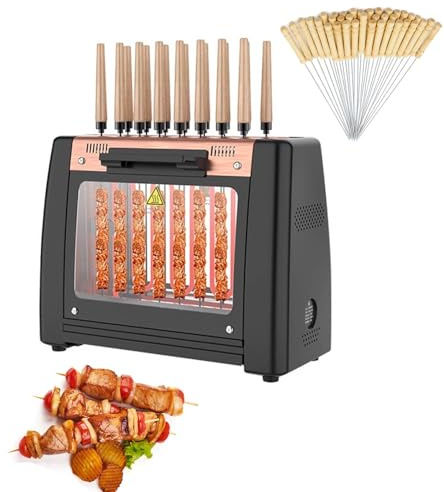 Grill Kebab Électrique Sans Fumée, Rôtissoire Verticale à Rotation Automatique 360°, Brochettes Inox pour Cuisine Maison
