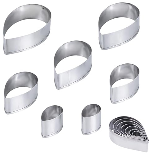 Ausstecher Tropfen, 7 Stück Mutzenmandeln Ausstechform Edelstahl Ausstechformen, 7 Größen Ausstechform Tropfen Blume Blütenblatt Keks Presse Backform für Kuchen Mousse Obst Selbstgemacht Backen