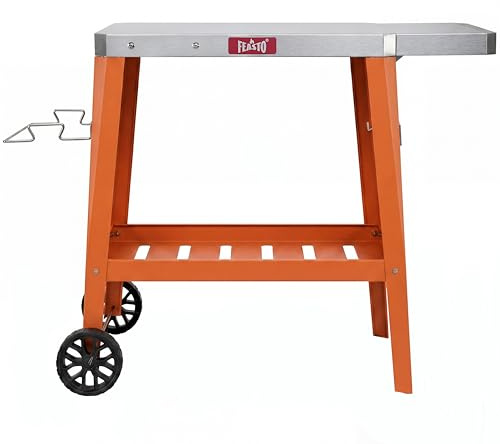 Feasto 2-Étagère Desserte de Jardin avec Table d’Appoint Pliable, Orange | Chariot de Barbecue avec Plateau en Acier Inox, Idéal pour BBQ dans le Jardin et la Terrasse, 95 x 67 x 80 cm